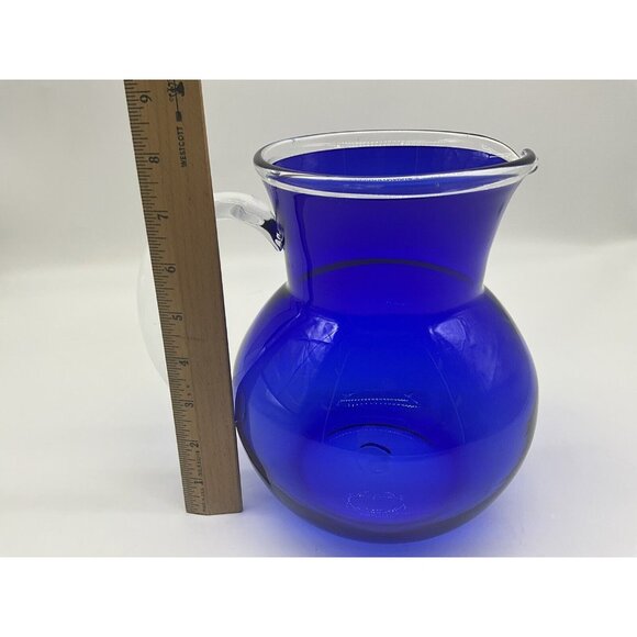 Handblown Vintage Pitcher Cobalt Blue and Clear Art Glass Quality Workmanship - Picture 6 of 16